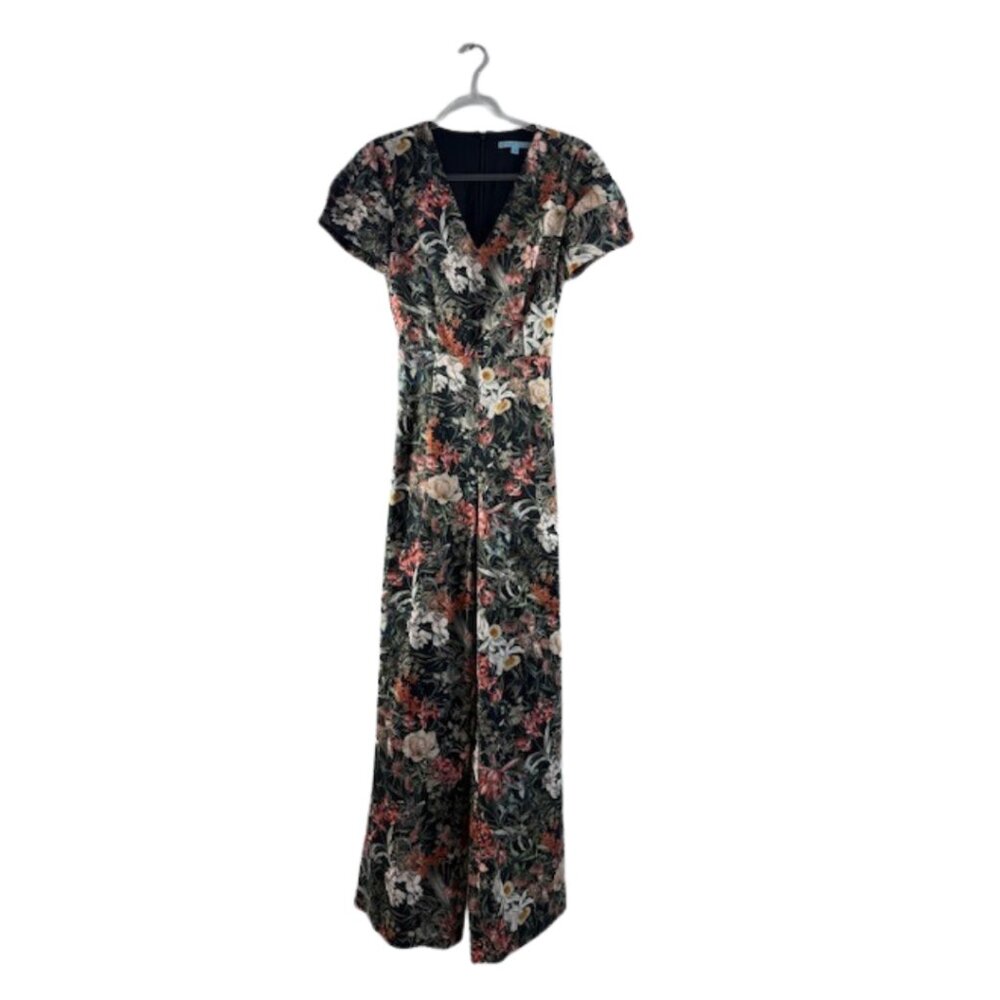 Antonio Melani Floral Wide-Leg Jumpsuit Size 4 Black and Terracotta - Picture 4 of 10